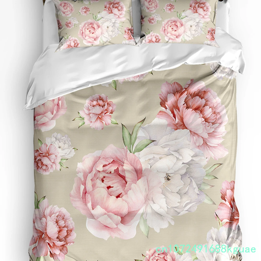 Vintage Pink Flowers Peony Duvet Cover With Pillow Case Custom 3pcs Bedding Set Quilt Cover Double Bed Home Textile