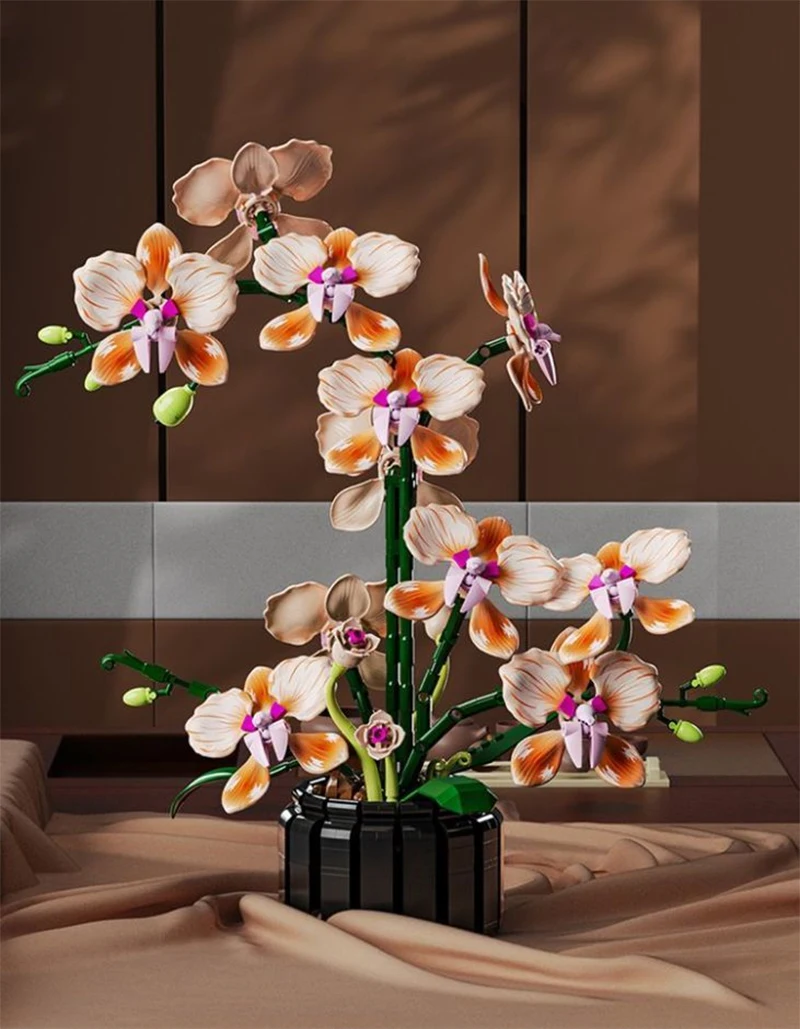 Kreativer Orchideen-Blumenstrauß, Blumen im Topf, Bausteine, unsterbliche Blume, Heim- und Schreibtischpflanzen-Dekoration, zusammenbaubares Baustein-Spielzeug, Geschenk für Teenager. – Detail 14