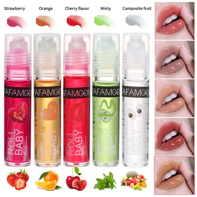 5 pz/set Lip Gloss Roll-on Lips Oil Fruit allevia Dry Lasting Moisturizing Lip Gloss sbiadisce le linee delle labbra Water Light Lips Makeup