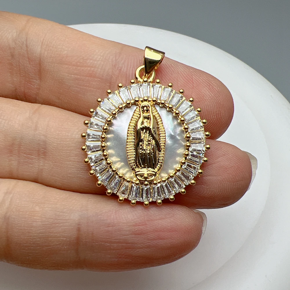 Metal Medal Zircon Sea Shell Saint Benedict Virgin Guadalupe Pendants Charms For Jewelry Making Women Classic Religious Necklace