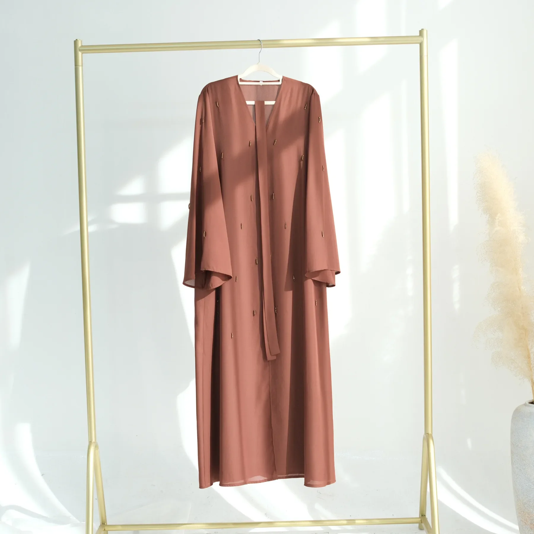 

Turkish Beaded Cardigan Robe Abaya Muslim Women Loose Long Maxi Dress Solid Color