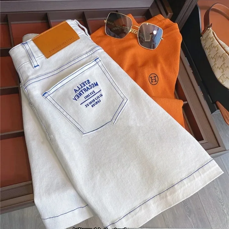 

Dopamine Summer Outfit 2026 New Blue White Stitching Design High Waist Casual Shorts Women's Fashion Korean Style Straight Le...