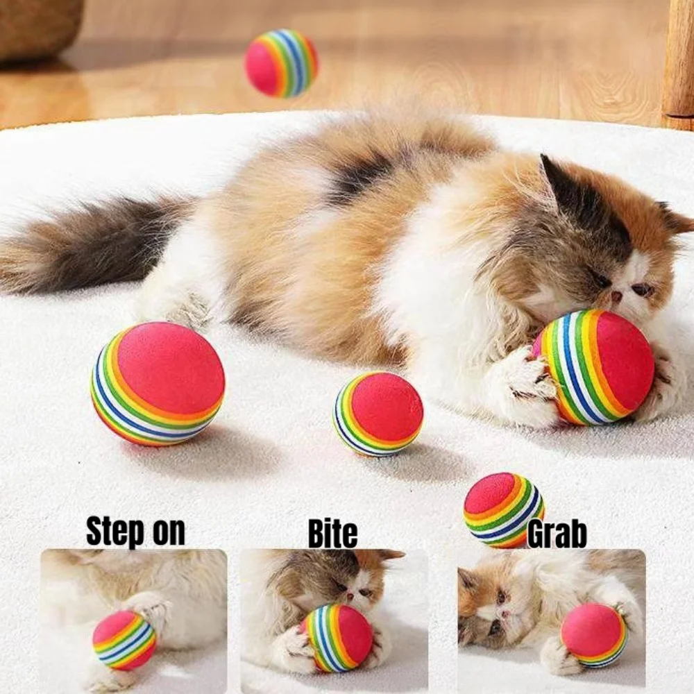 1/9 Stück Katzenspielbälle zur Selbstunterhaltung, Langeweilebekämpfung, Regenbogenfarben, Schaumstoff-Teasing-Bälle für Kätzchen, interaktive Spielzeuge, lustiges Haustiergeschenk – Detail 3