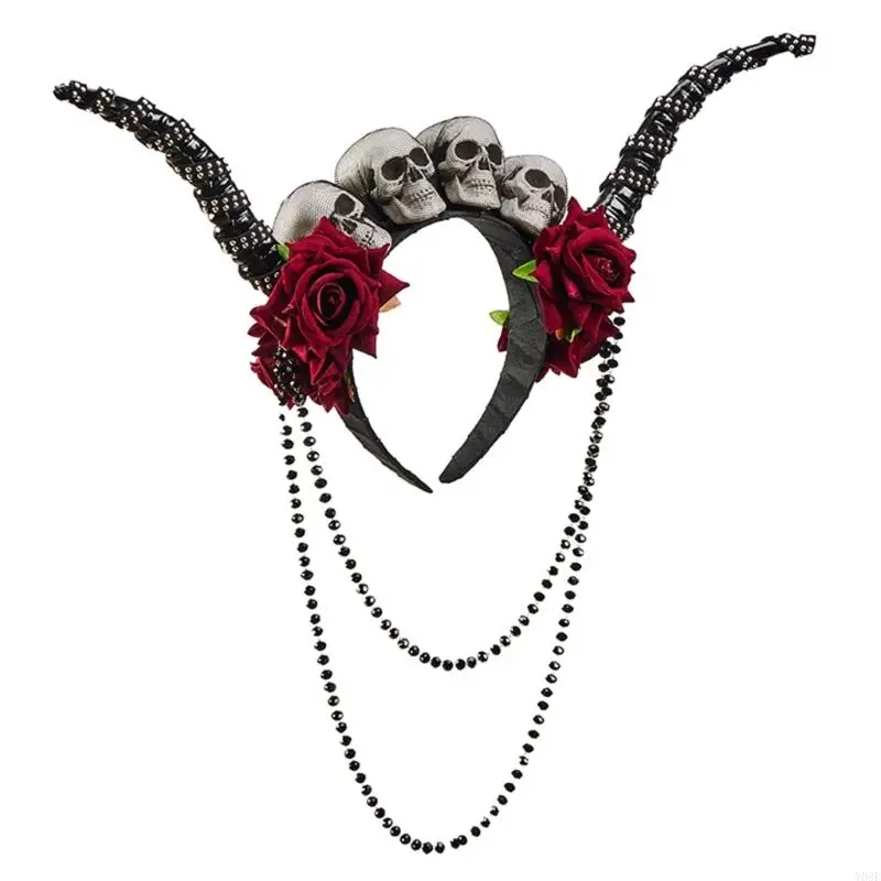 Stilvolle Punk-Stil Schädel Floral Antilope Horn Kopfschmuck Unisex Mode Haarband für Partys Konzerte Y08E – Detail 3