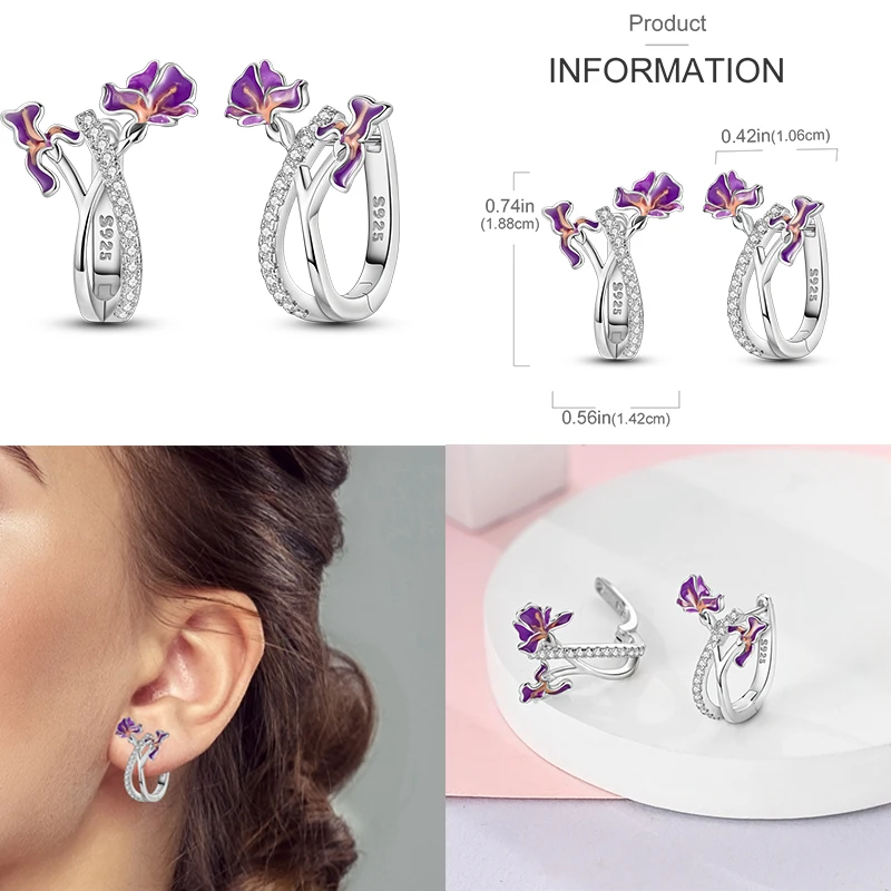 925 Sterling Silver Colored Diamond Zircon Earrings for Women  Morning Glory Butterfly Turtle Earrings Fashion Party Jewelry