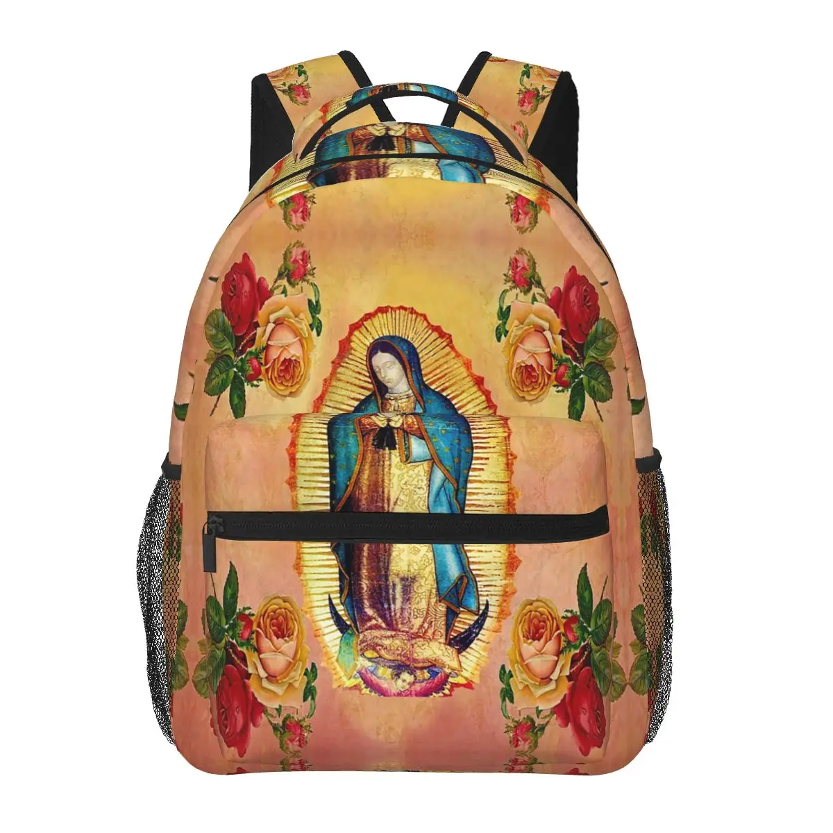 سيدة غوادالوبي مريم العذراء والورود على ظهره رائجة البيع Daypack سعة كبيرة بنين بنات حقيبة الكتب حقيبة مدرسية حقائب الكتف