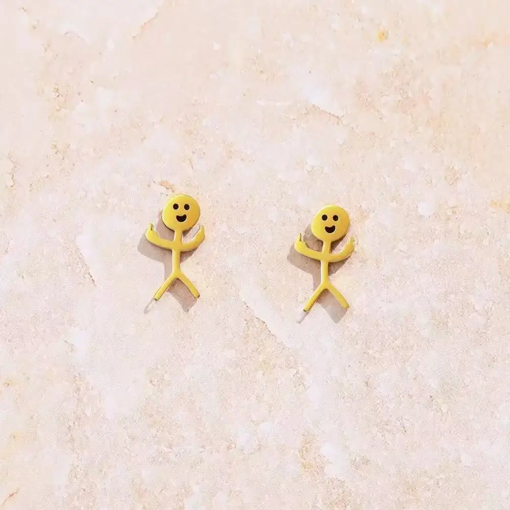 2PCS Creative Simple Stainless Steel Cute and Interesting Smile Earrings for Women, Gold Silver Cute Girl's Daily Wear