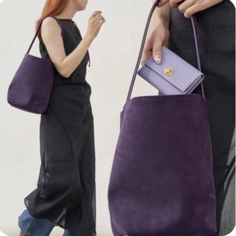 

Urban Commuter Bucket Bag, Vintage Frosted Purple Hobo, Simple European Shoulder Tote For Women, Casual Chic Handbag