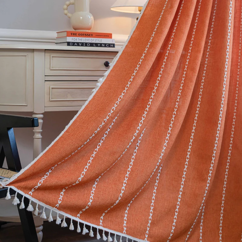 ستارة بوهو مع شرابة لغرفة النوم وغرفة المعيشة شبه قابلة للتطريز في المزرعة ستائر نافذة ريفية فرنسية لتزيين المنزل