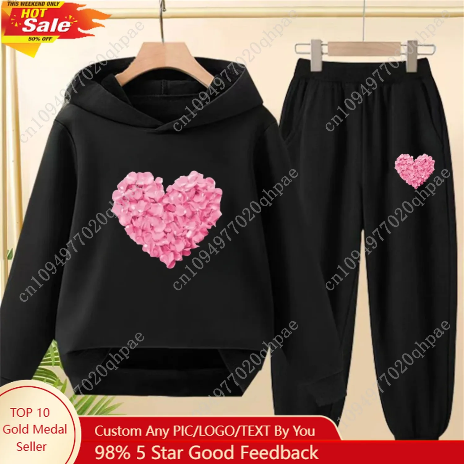 Petali a forma di cuore Top e fondo per bambini Felpe con cappuccio Ragazze Ragazzo di età 3-12 Cappotto Casual Toddle Felpa con cappuccio Abbigliamento autunnale