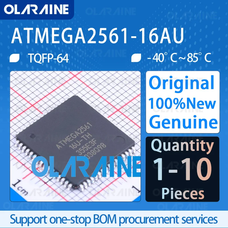 

1/5/10Pcs 100%New Original ATMEGA2561-16AU TQFP-64 8-bit microcontroller - MCU AVR Memory 256 kB Data RAM 8 kB IC chip olaraine