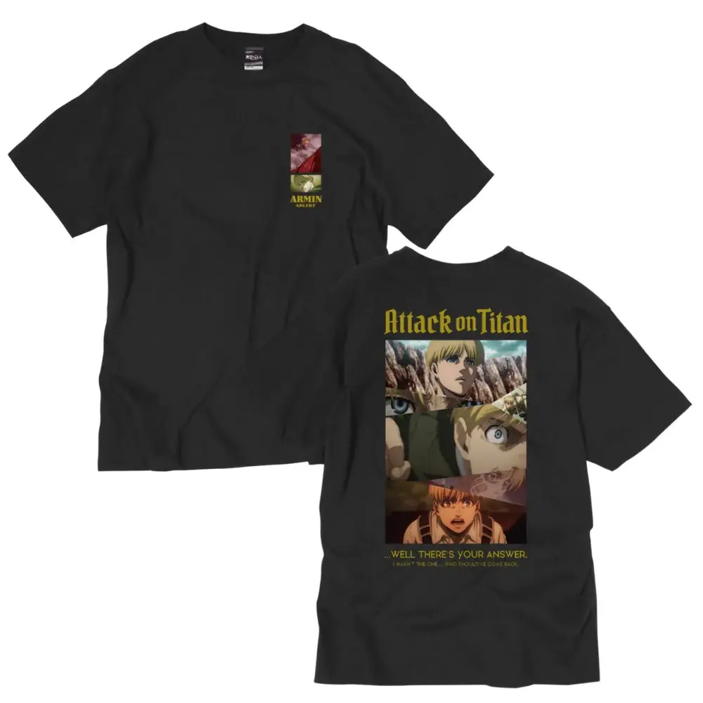 Anime Attack on Titan Eren Yeager Front & Back Printed T-shirt Men Retro Distressed Washed Cotton Short Sleeve Oversized Casual