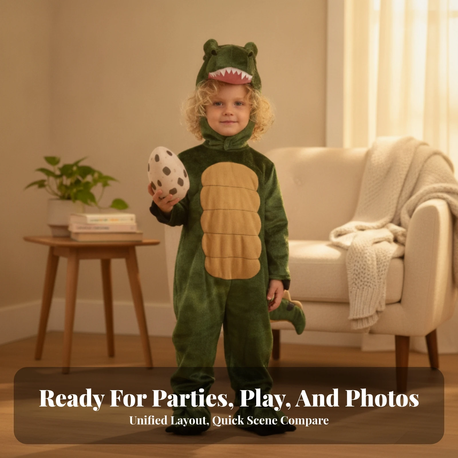 Dinosaur Costume Easy to Wear Dinosaur Jumpsuit with Hood One-Piece Costume with Tail Comfortable Dino Suit Soft for Children
