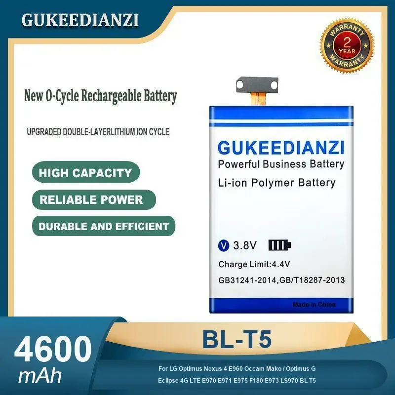 

Аккумулятор BL-T5 емкостью 4600 мАч для LG Optimus Nexus 4 E960 Occam Mako/ Optimus G Eclipse 4G LTE E970 E971 E975 F180 E973 LS970 BL T5
