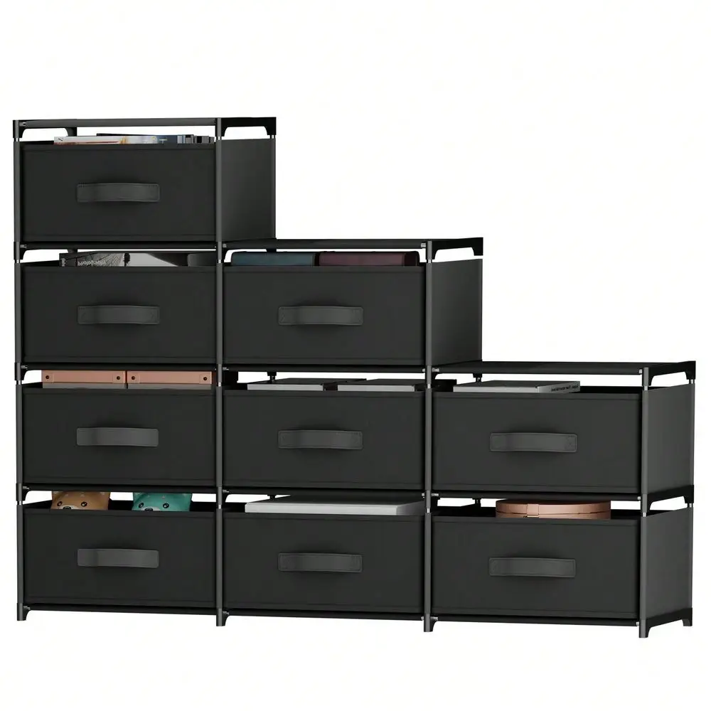 

Gray 9Drawer Foldable Fabric Storage Cabinet, LadderStyle Organizer With StainResistant Fabric Wide Display Platform, Ideal For