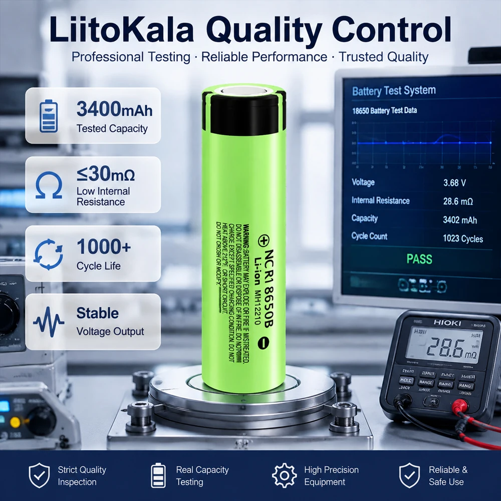 LiitoKala 18650 Akku 3400mAh 3.7V 34B Wiederaufladbarer Li-Ionen-Akku mit flachem Anschluss und hoher Kapazität für Taschenlampen, LED-Leuchten und Powerbanks – Detail 3
