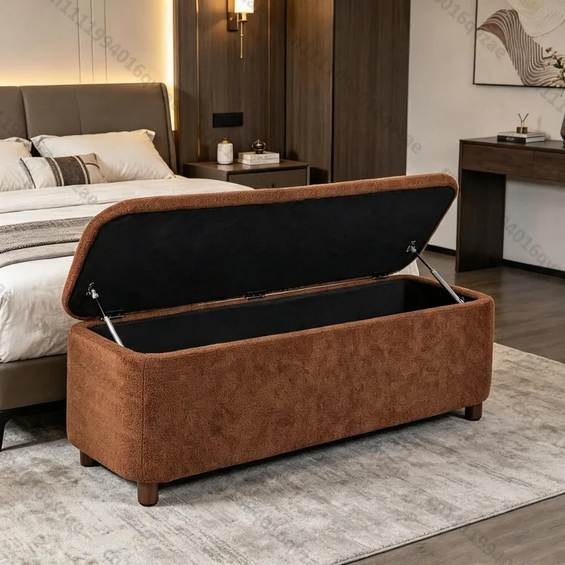 Orange Storage Bench Padded Modern Design Footstool
