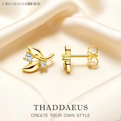 Ear Stud Leaves Fine Jewerly For Women Trendy Gift In 925 Sterling Silver