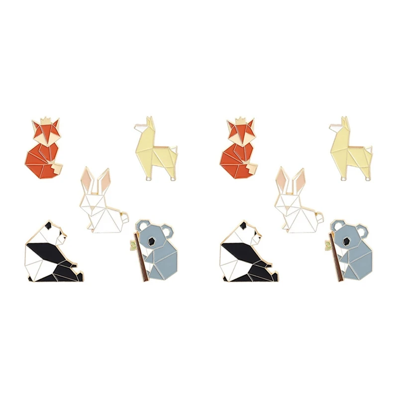 10 PCS Animal Enamel Pins Set Cartoon Fox Panda Koala Alpaca Rabbit Lapel Pin Brooches Badges For Backpacks Jackets