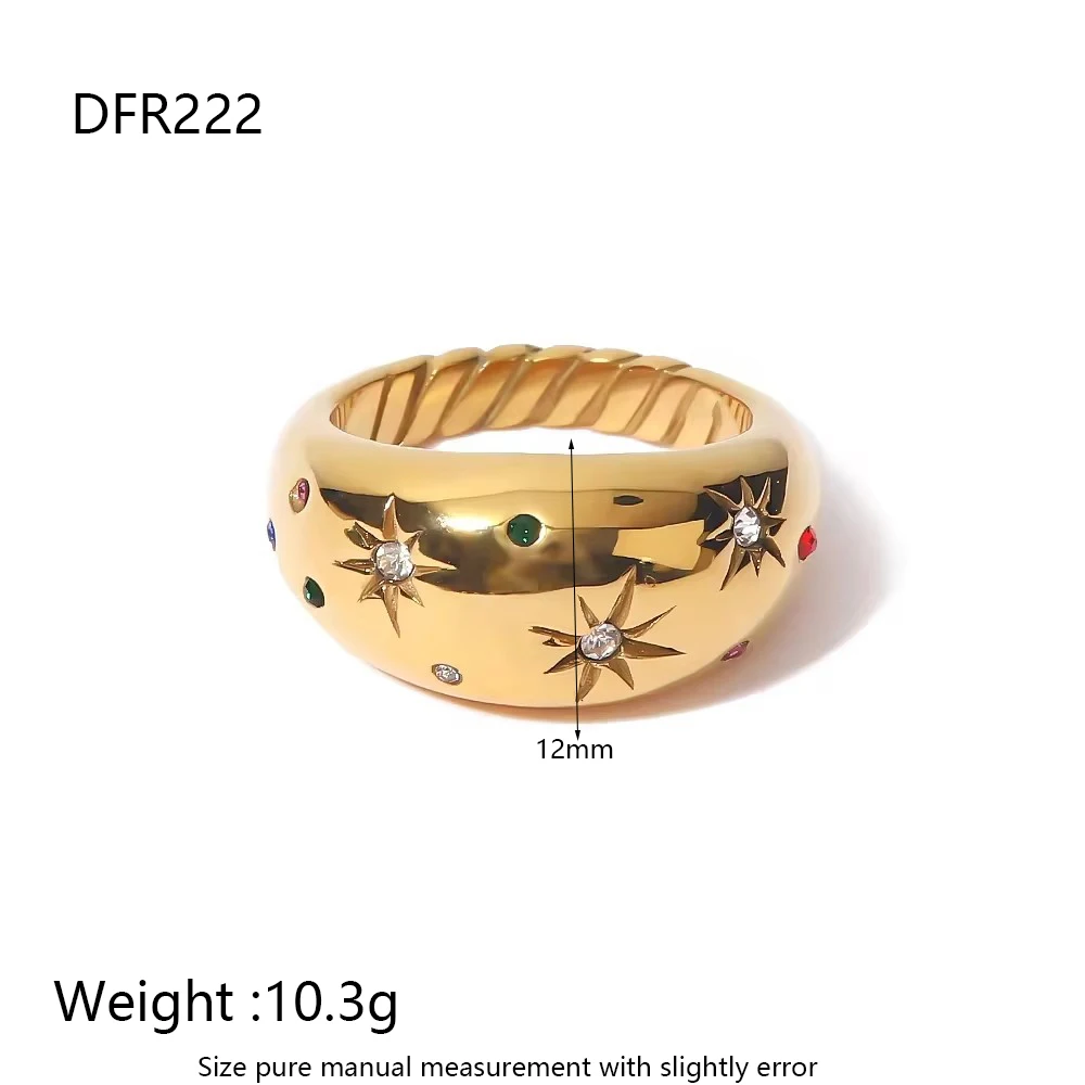 PVD 18K Gold Plated Stainless Steel Rings Chubby Star Cubic Zirconia Statement Finger Ring Bijoux Femme New Waterproof Jewelry
