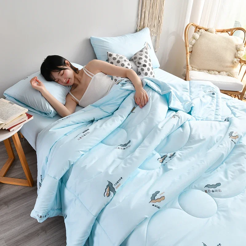 Coolness Breathable Summer Blanket Fluffy Well-vetilated Soybean Fiber Quilt Soft Moisture-wicking Single Double Comforter Duvet