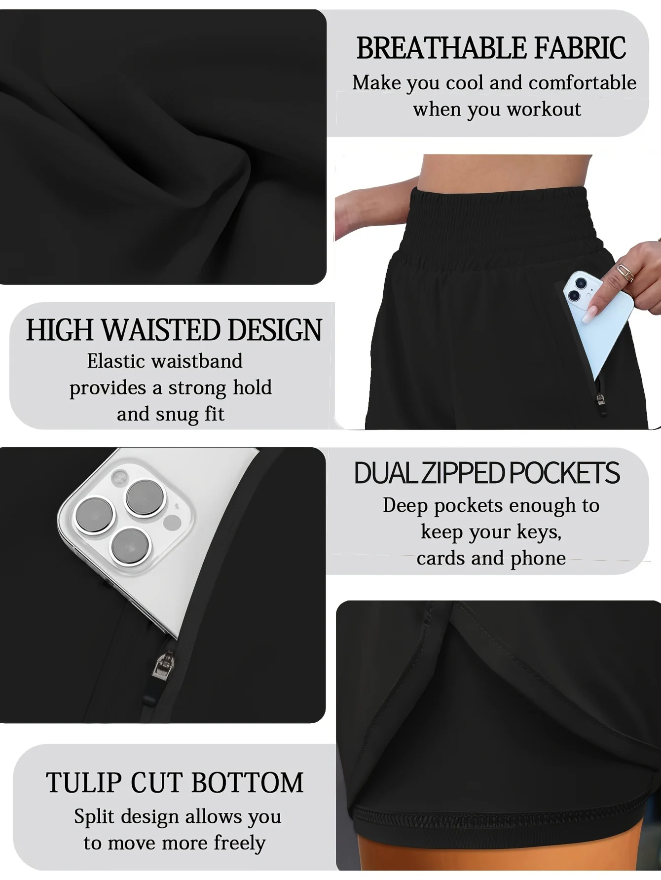 Women's High-Waist Elastic Running Shorts with Pockets Quick-Dry Exercise Sport… - Image 3