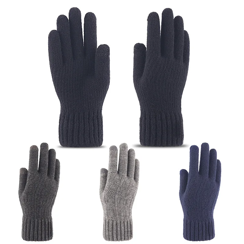 1Pair Men\'s Gloves Winter Autumn Touchscreen Warm Woman Knitted Gloves Adult Imitation Thickened Knitted Cute Student Cotton