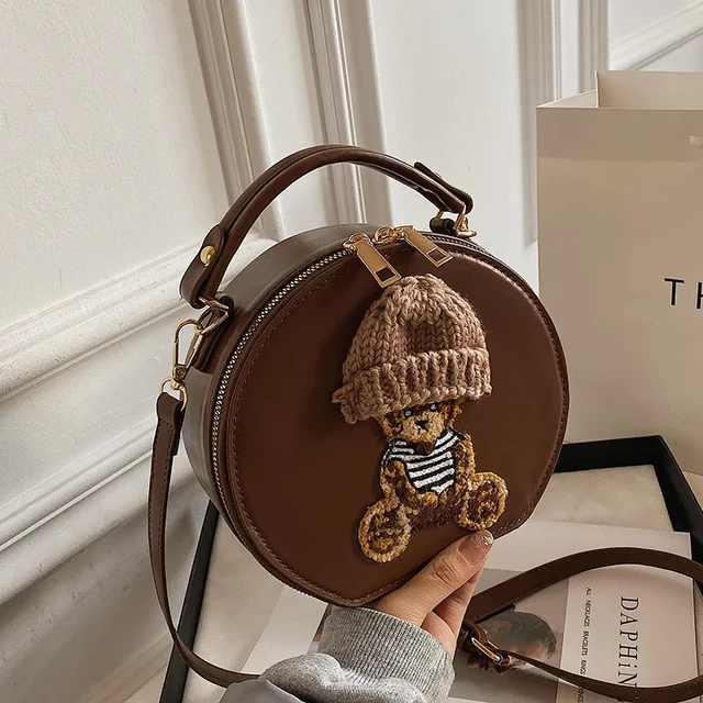Cartoon Cute Bags for Women New Luxury Designer Handbag Bear Small Round Crossbody Bags Female Vintage Leather Shoulder Bag AliExpress