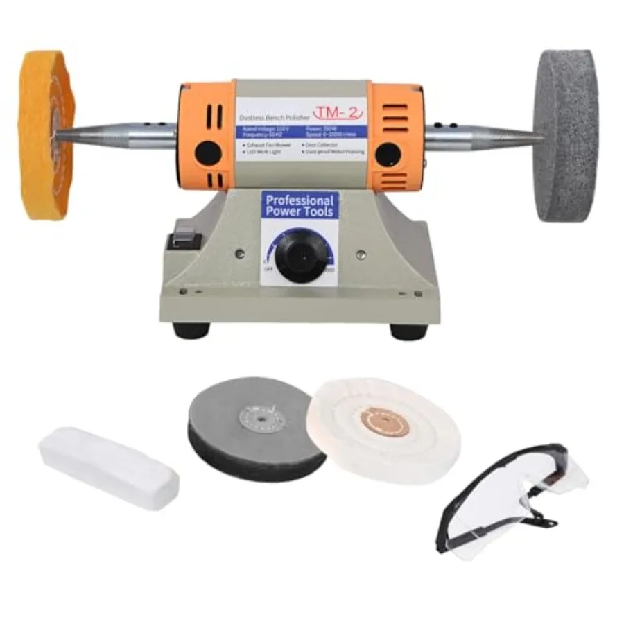 

4" Jewelry Polisher - Adjustable Variable Speed Bench Buffer and Polishing Machine With 2 Cloth Wheels 2 Abrasive Wheels Safety