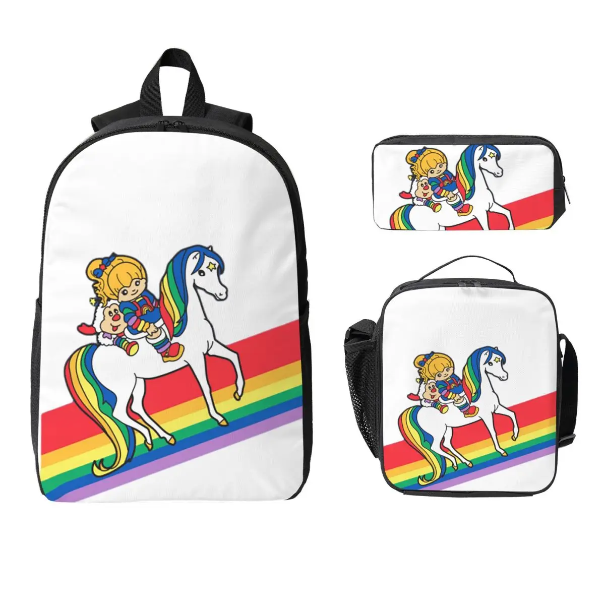 

Rainbow Brite And Friends Retro 80s Cartoon Backpack BookBag School Bag Shoulder Bags 3ps Insulated Lunch Bag Pencil Case
