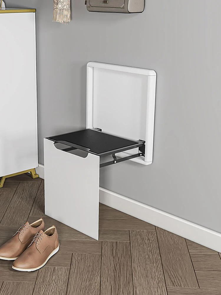 Ultra-thin wall-mounted mini folding stool Airlines aluminum shoe changing stool on the entrance door wall.