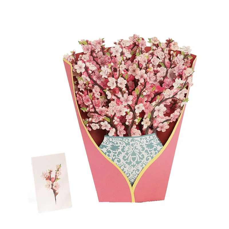 

AK51-Paper -Up Cards, Cherry Blossoms, Life Sized Forever Flower Bouquet 3D Popup Greeting Cards, Birthday Gift Cards