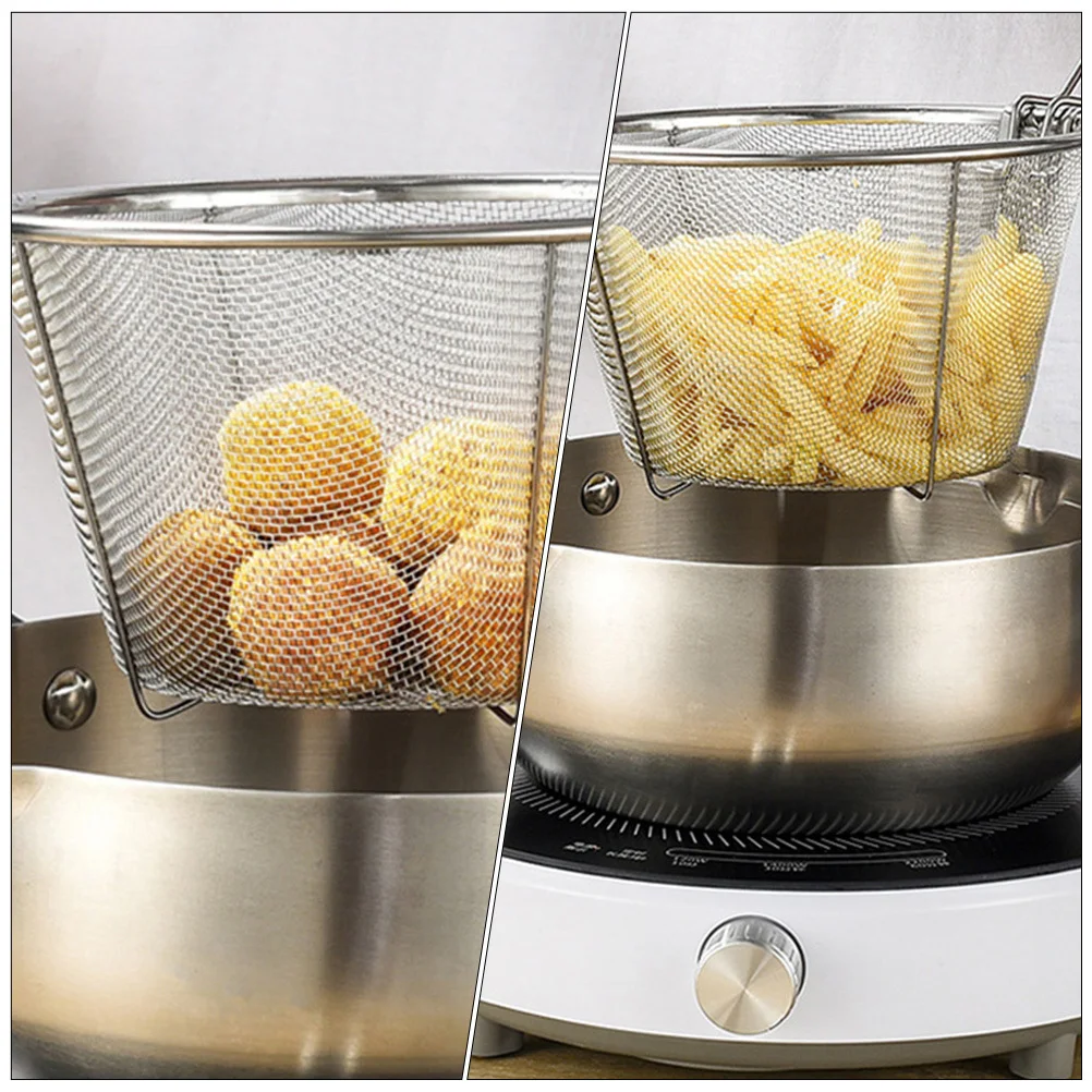 

2Pcs Stainless Steel Frying Baskets Heat-Resistant Oil Drain Kitchen Gadget Reusable for French Fries Meatballs Silver