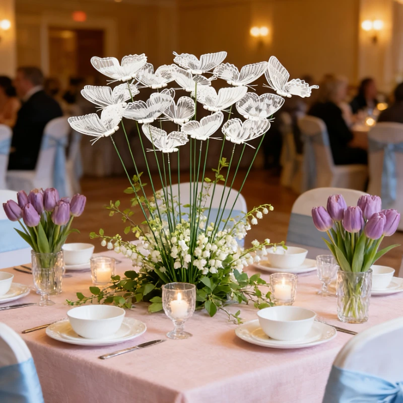 15 pièces de fleurs artificielles 3D blanches en forme de papillon, pièces à insérer pour vases, terrasses extérieures, célébrations de mariage