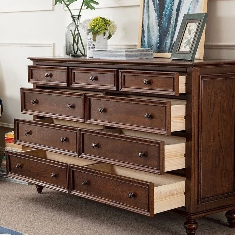 DSA country chest storage retro solid wood bedroom chest storage six bucket living room