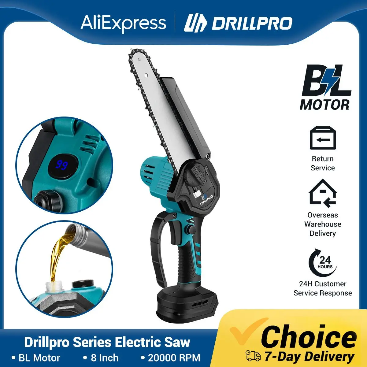 Drillpro-motosserra sem Fio sem Escova Serra Elétrica Carpintaria Poda Ferramentas de Jardim Makita 18v Bateria 8
