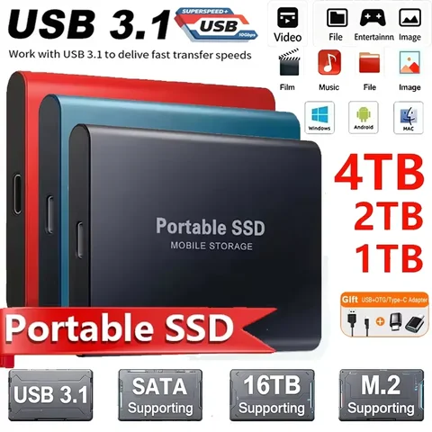 Original external hard drive 2TB portable SSD 4TB USB 3.1/Type-C interface 16TB large capacity hard drive suitable for PC/Mac