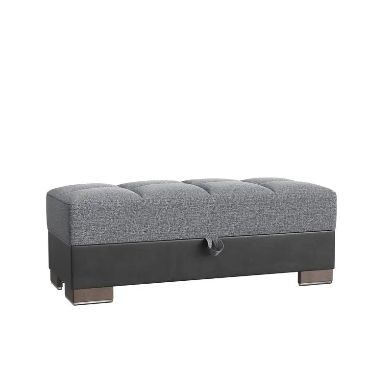 

Upholstered Ottoman with Storage, Grey Black PU Polyester, Stylish and Functional Storage Solution for Living Room