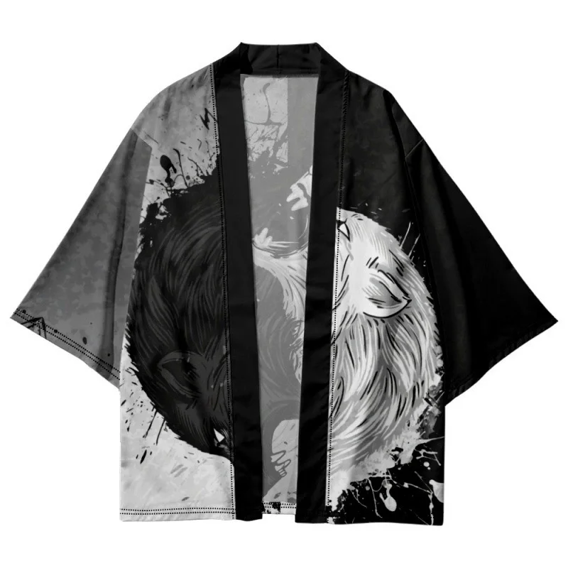 

Women Harajuku Cardigan Haori Japanese Style Anime Wolf Print Cosplay Kimono Summer Beach Men Yukata Samurai