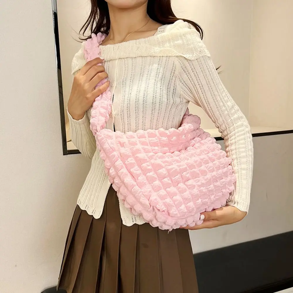 Women Cloud Shoulder Bags Pleated Bubble Large Capacity Female Underarm Bag Tote Shopping Bag Soft Cloth Ruched Handbag