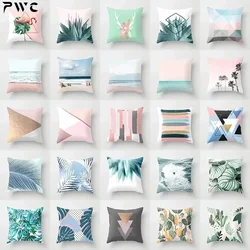 Nordic Pink Geometric Green Blue Cushion Covers Polyester Modern Beach Tropical Plants Print Throw Pillows Cover Sofa Car Chairs