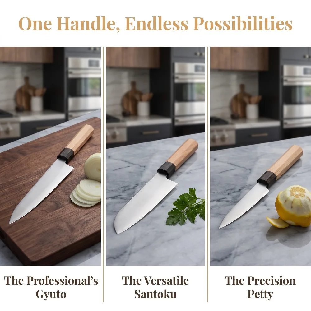 Natural Grain Solid Wood Knife Handle Blank Octagonal Spliced Hardwood Handle Blanks for Handmade Knives
