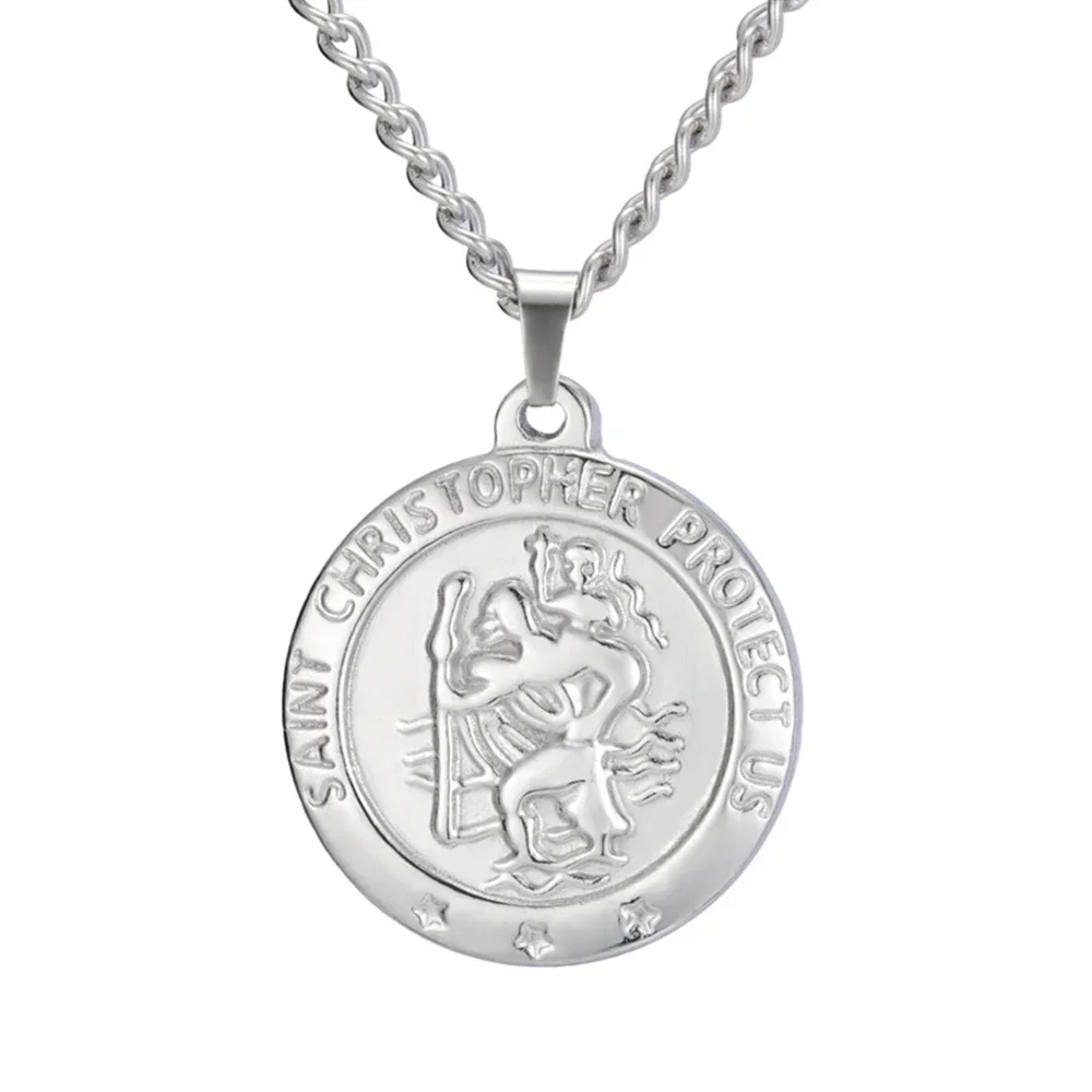 

My Shape St Christopher Pendent Necklaces for Women Men Protect us Religious Amulet Saint Christopher Stainless Steel Jewelry