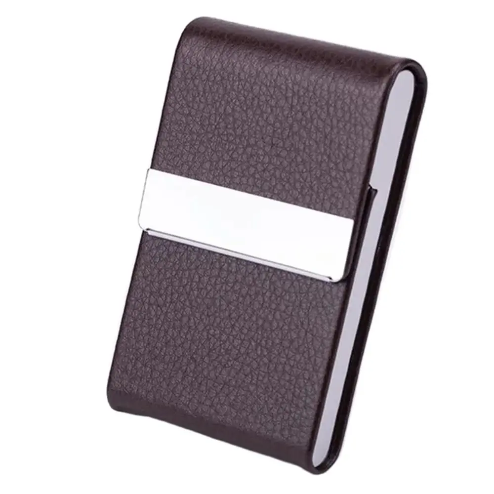 Capa de cartão de visita de couro pu, aço inoxidável, fivela da moda, porta-cartão de nome, multicolorido, metal, caixa de cartão de identificação, mulheres e homens