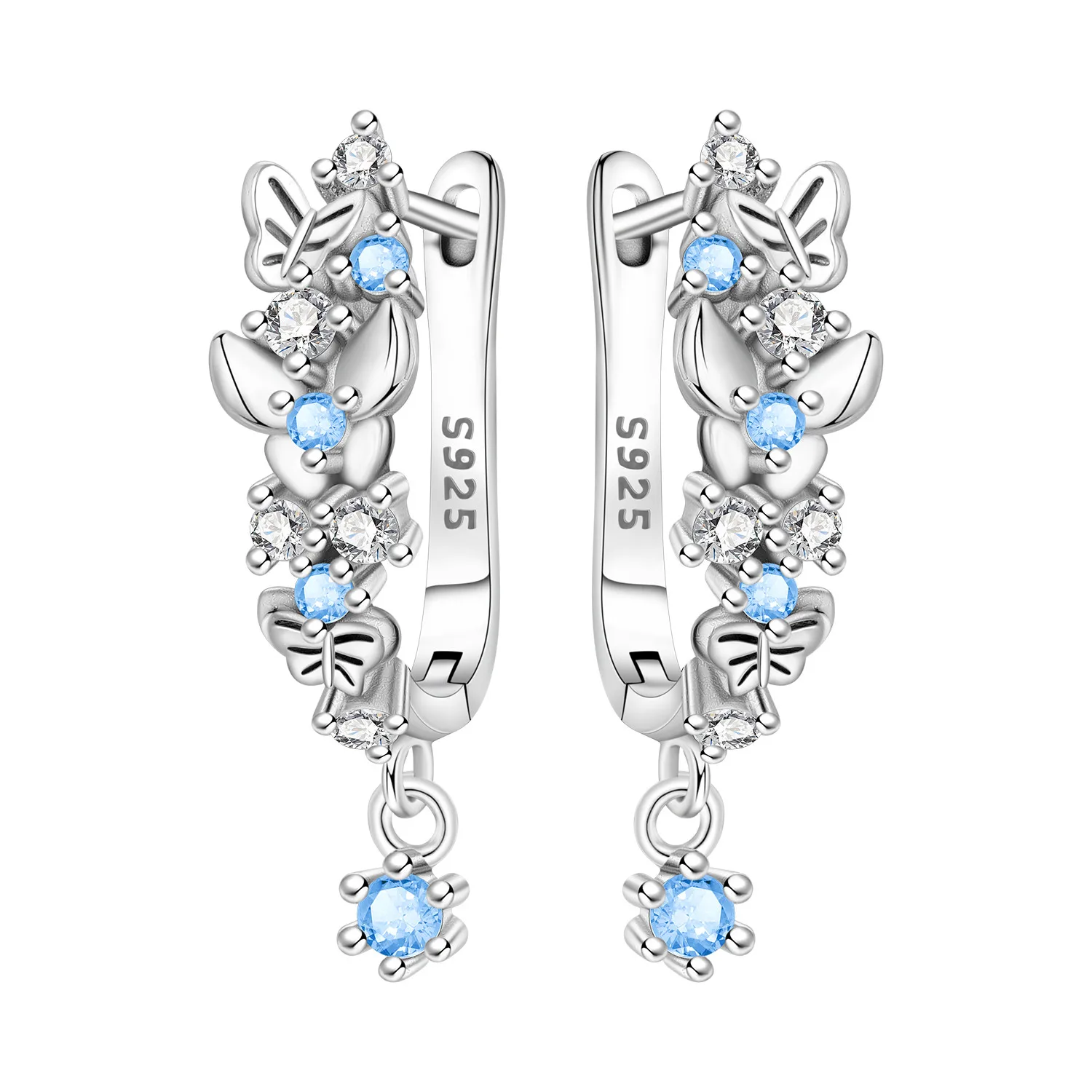 Orstarry S925 Sterling Silber Ohrringe, exquisite, wunderschöne blaue Schmetterlings-Ohrringe für Frauen, Geburtstagsgeschenk, Silberschmuck
