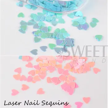 亮片糖果色愛心美甲亮片 3D 馬卡龍可愛全像閃粉美甲配件裝飾 10 最佳銷售 心型閃光 - №2