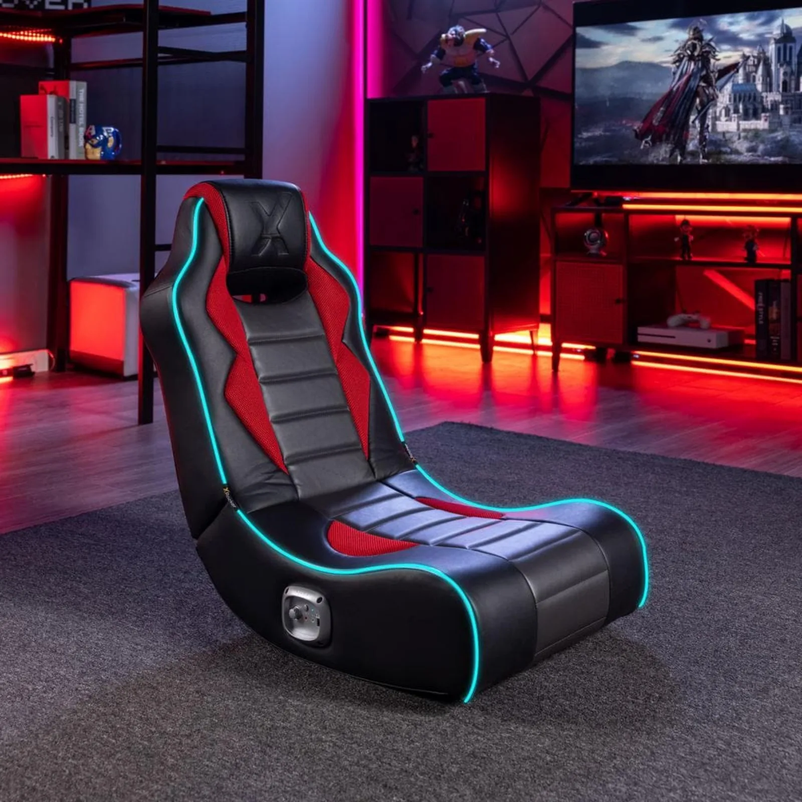 US Kunstleder ergonomischen Gaming Boden Schaukel stuhl mit Lautsprechern in schwarz, armlos