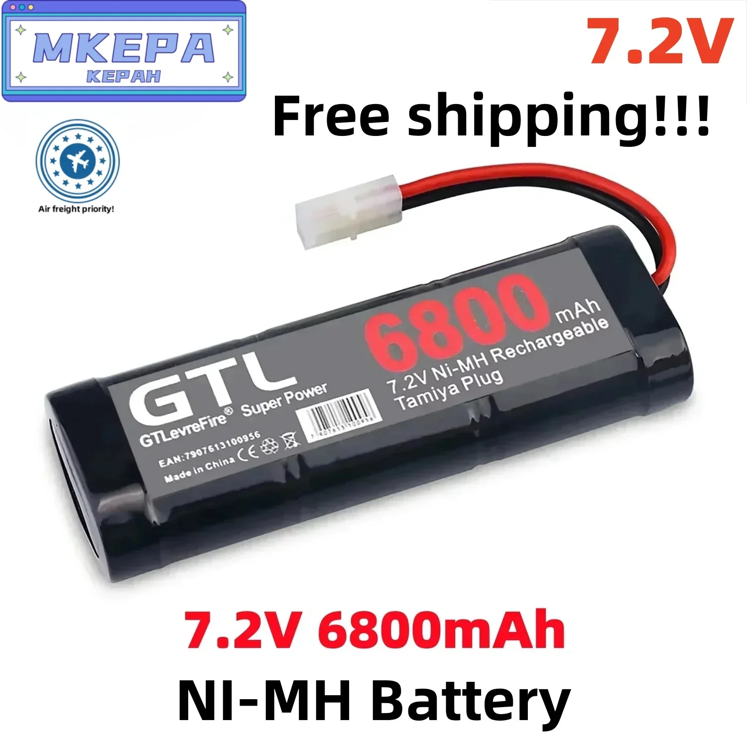 New 7.2V battery 6800mAh NiMH battery pack RCcar truck Bugibot tank ni mhBattery gray dinner power supply,with Tamiya Connectors