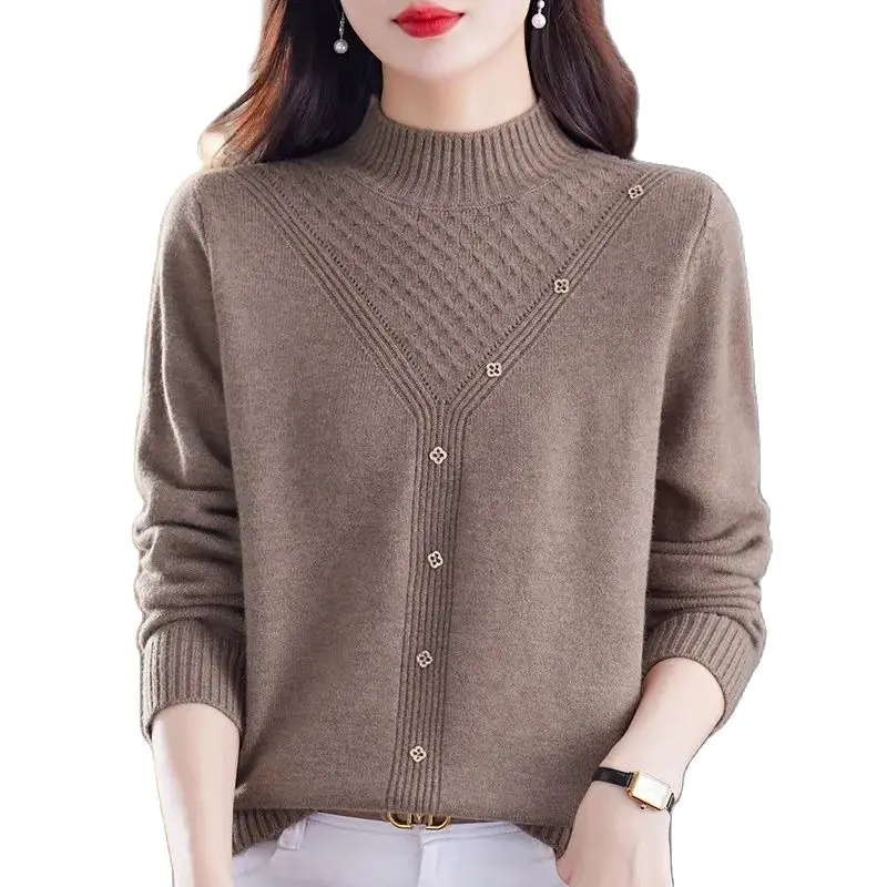 

Women's Soft Waxy Sweater Bottoming Shirt Autumn And Winter 2024 New Pullover Loose Semi-High Collar Thickened Knitted Top