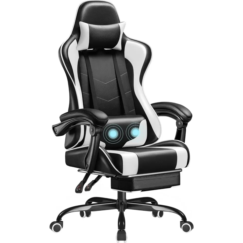 

Gaming Chair, Video Game Chair with Footrest and Massage Lumbar Support, Ergonomic Computer Chair Height Adjustable